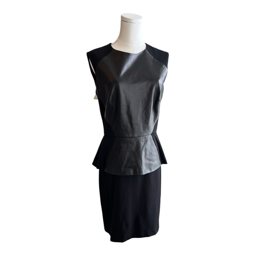 Nicole Miller Black Leather Peplum Sheath Dress –‎ Size 10